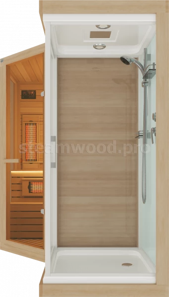 Трехместная угловая комбинированная сауна Comfort из кедра с Душевой кабиной